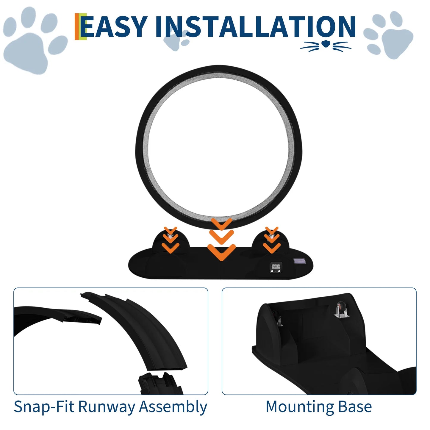 Quiet 45-inch Cat Exercise Wheel with Pedometer, Removable Mat, Pet Fitness Training Toy for Indoor, Promote Health/Weight Loss