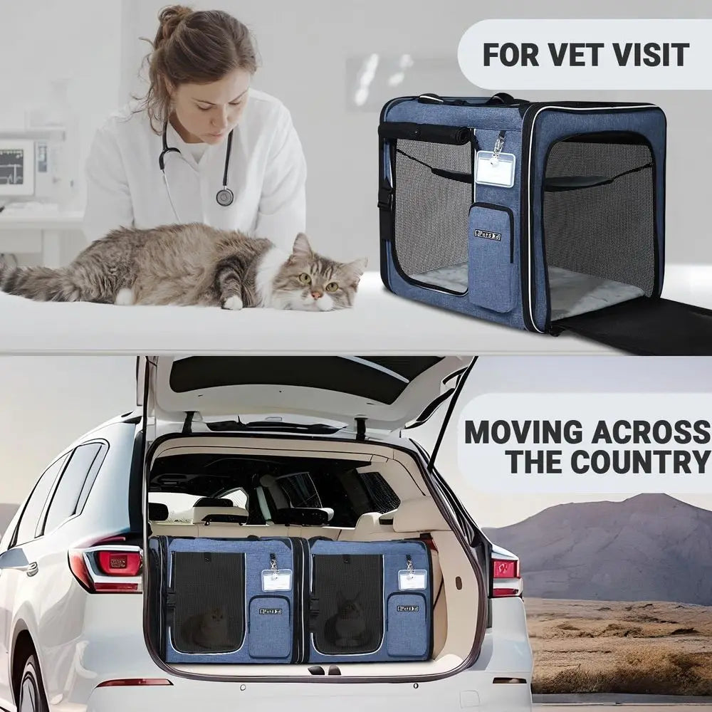2 in 1 Double Cat Travel Carrier with Litter Box, 38"x17"x18"