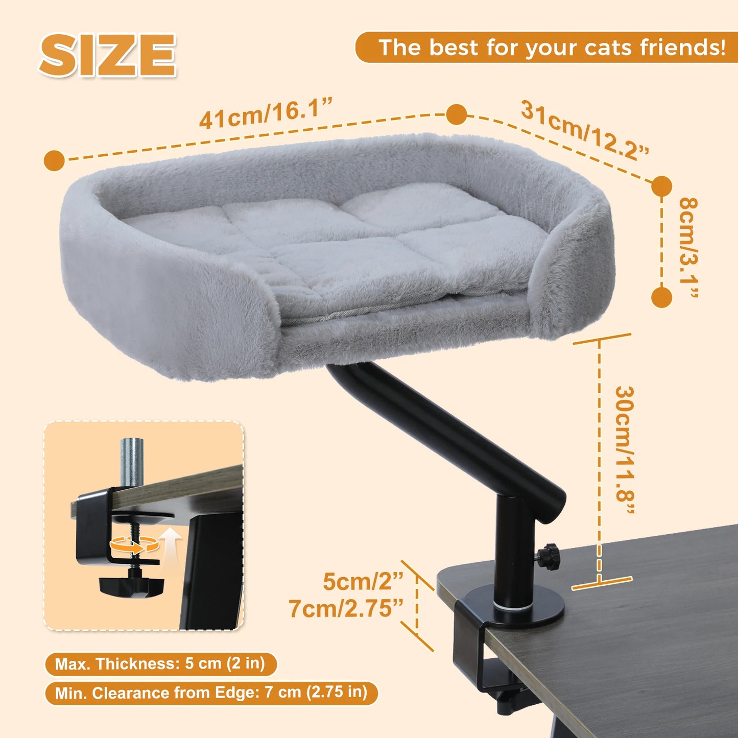 Cat Desk Bed, 360° Rotatable Cat Bed Stand for Indoor Cats, Adjustable Cat Basket