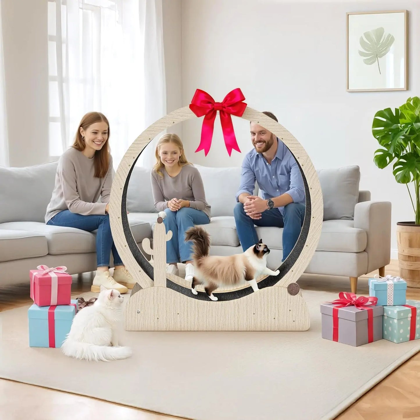 47 Inch Cat Exercise Wheel, Large Treadmill for Indoor Cats with Detachable Carpet