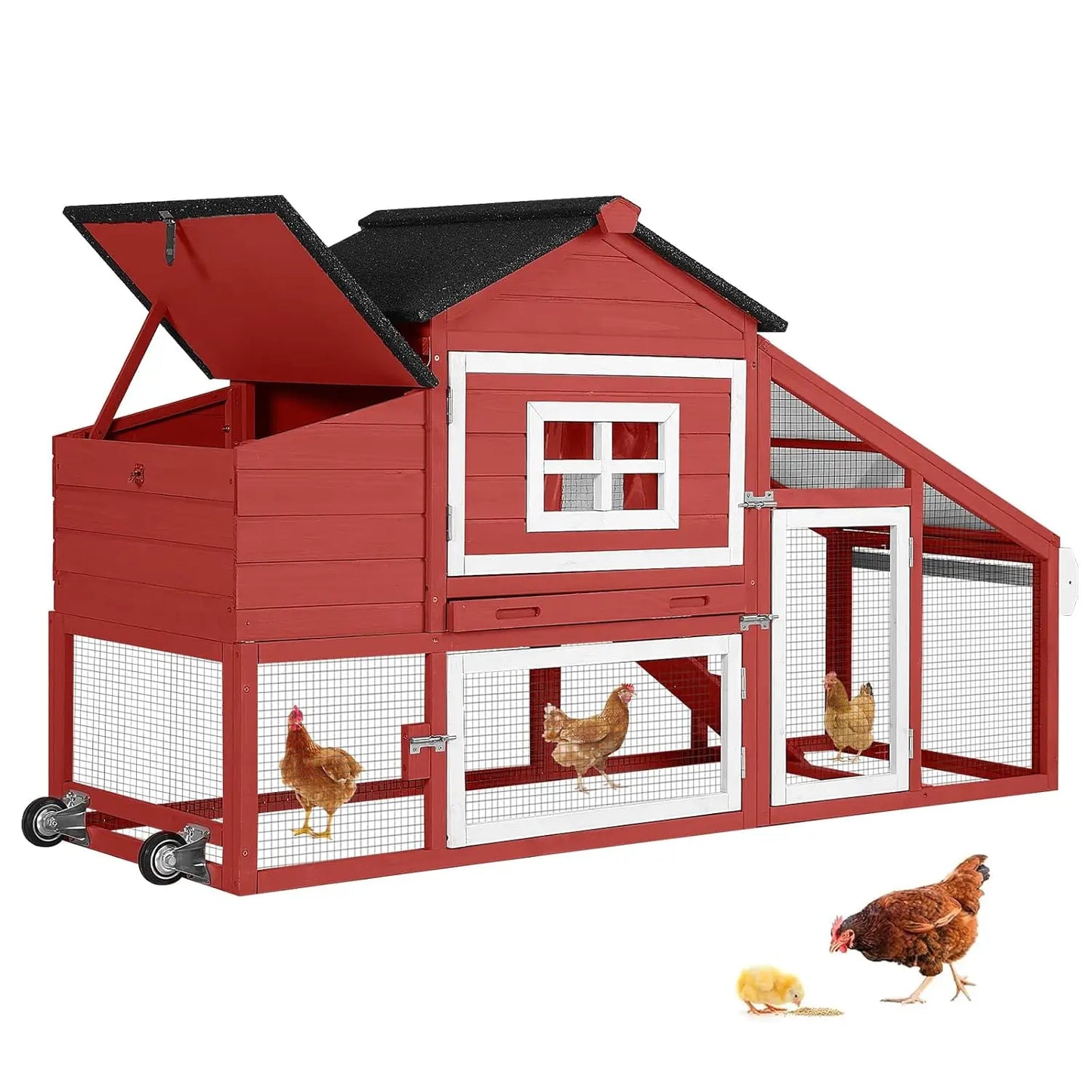 Chicken Coop Mobile Chicken House On Wheel Outdoor Rabbit Hutch for 2-4 Chickens 67", Customized