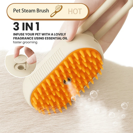 Pet Steam Brush for Shedding & Hair Cleaning Brush Comb 3 in 1