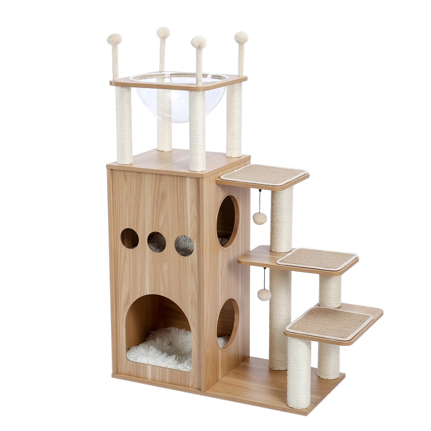Multi-Level Wood Cat Tree with Scratching Posts, Spacious Condo, Hammock, Top Perch, Cat Scratcher