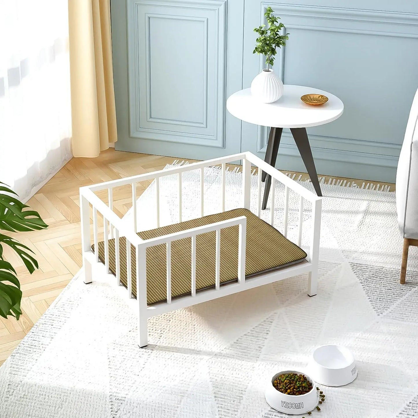 Elevated Dog Bed with Rails, Metal Frame & Washable Mat for Small Pets Indoor/Outdoor, White 21.3x30 Inch