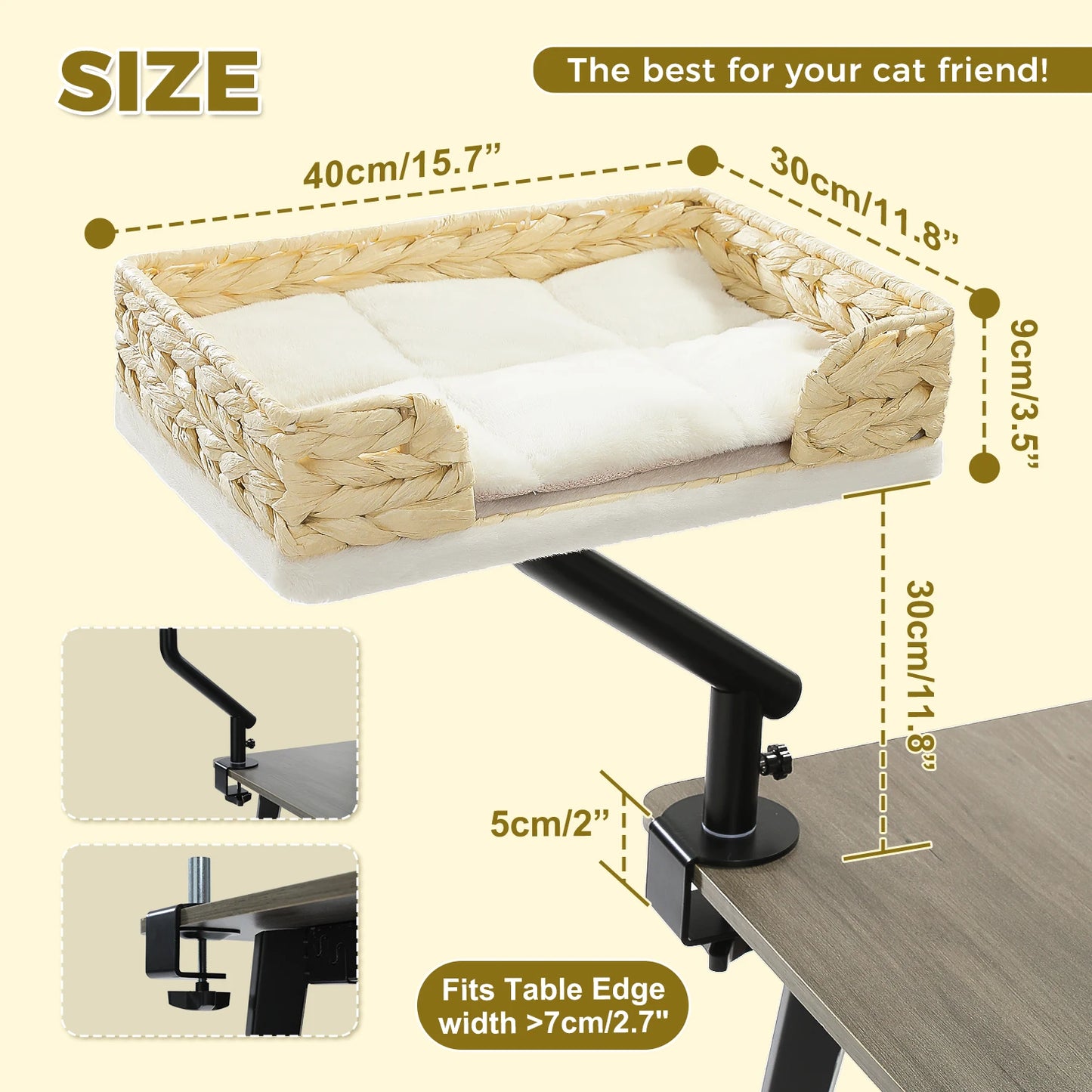 Cat Desk Bed, 360° Rotatable Cat Bed Stand for Indoor Cats, Adjustable Cat Basket