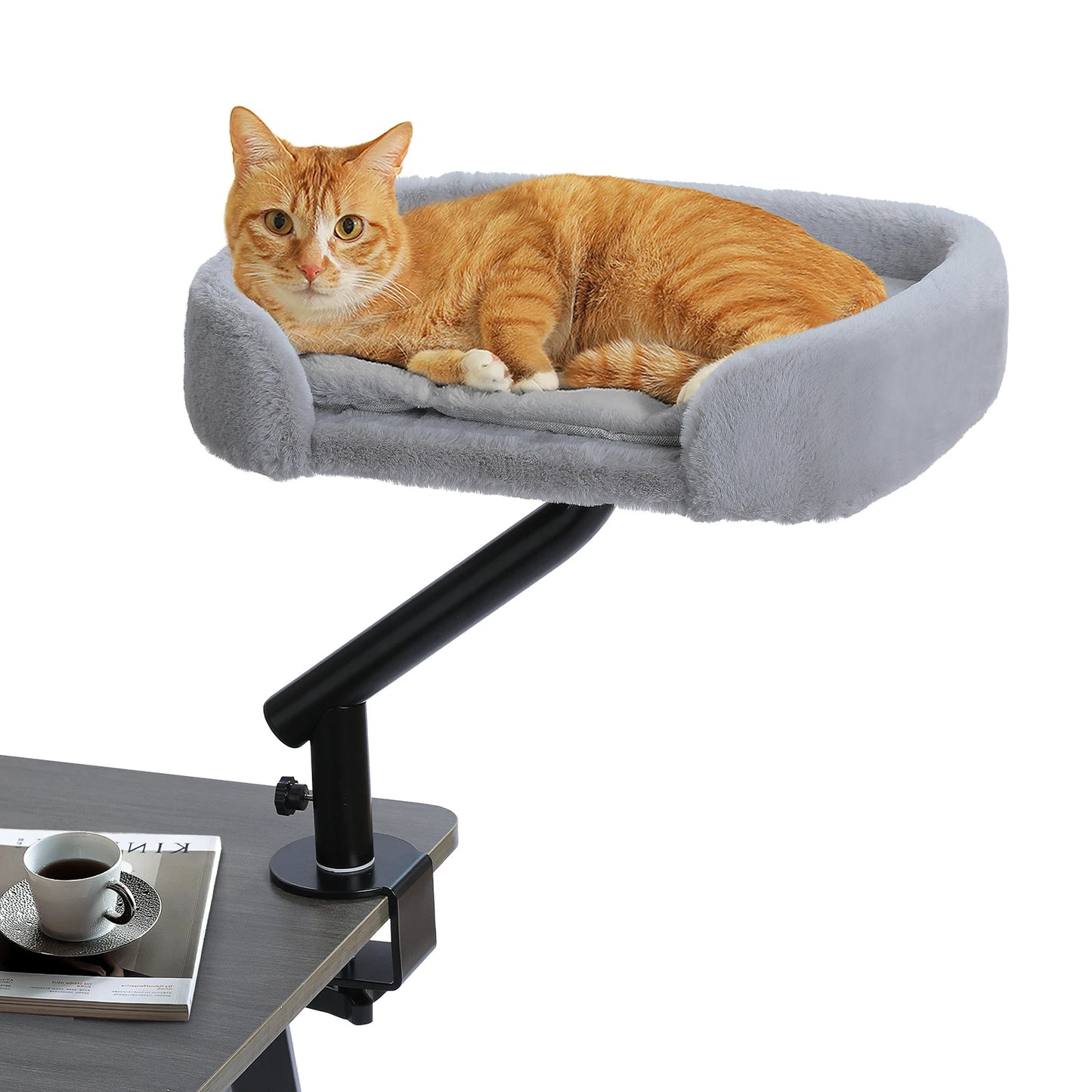Cat Desk Bed, 360° Rotatable Cat Bed Stand for Indoor Cats, Adjustable Cat Basket