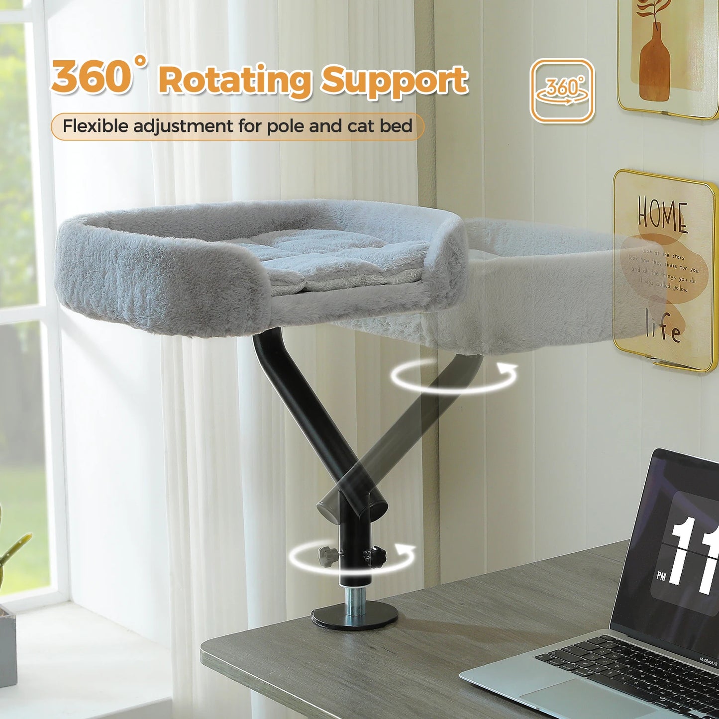 Cat Desk Bed, 360° Rotatable Cat Bed Stand for Indoor Cats, Adjustable Cat Basket