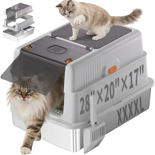 28.0" L × 20" W × 17" H Extra Large Stainless Steel High Sided Cat Litter Box for Multi -Cats with Lid