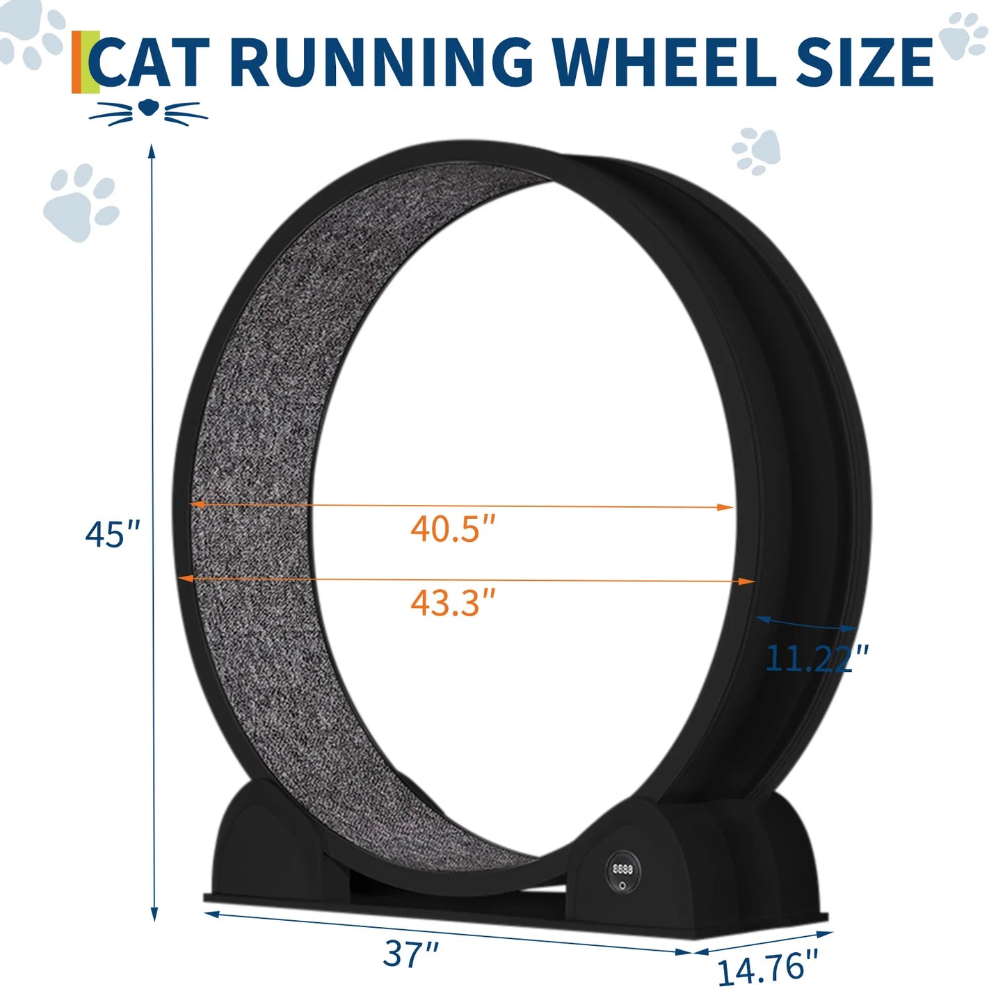 Quiet 45-inch Cat Exercise Wheel with Pedometer, Removable Mat, Pet Fitness Training Toy for Indoor, Promote Health/Weight Loss