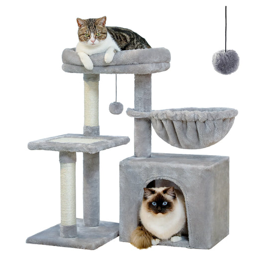 Cat Tower for Indoor Cats with Scratching Posts, Big Hammock and Removable Top Perch