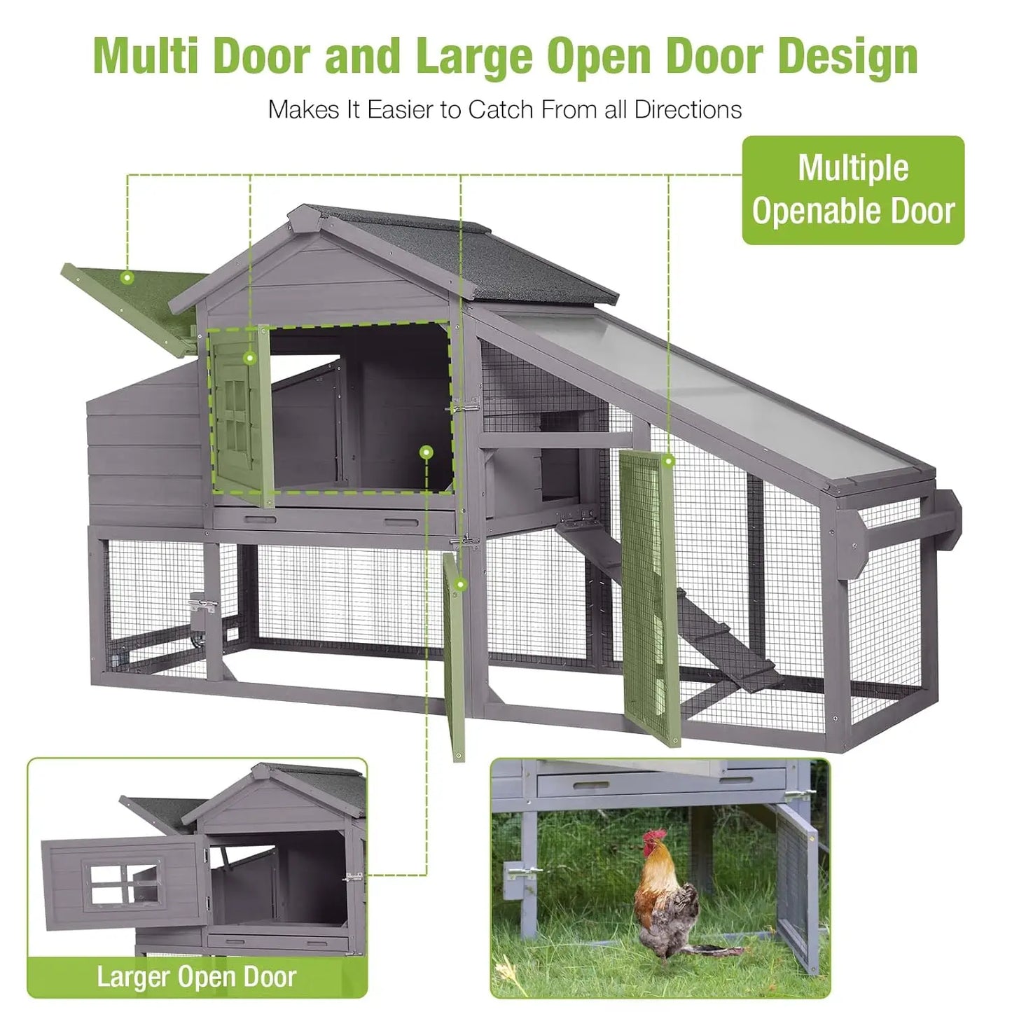 Chicken Coop Mobile Chicken House On Wheel Outdoor Rabbit Hutch for 2-4 Chickens 67", Customized
