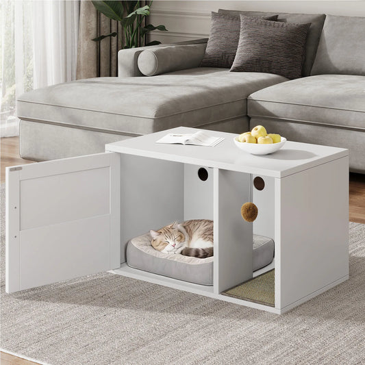 Modern Cat House Litter Box Cabinet - Multifunctional End Table for Bedroom Living Room