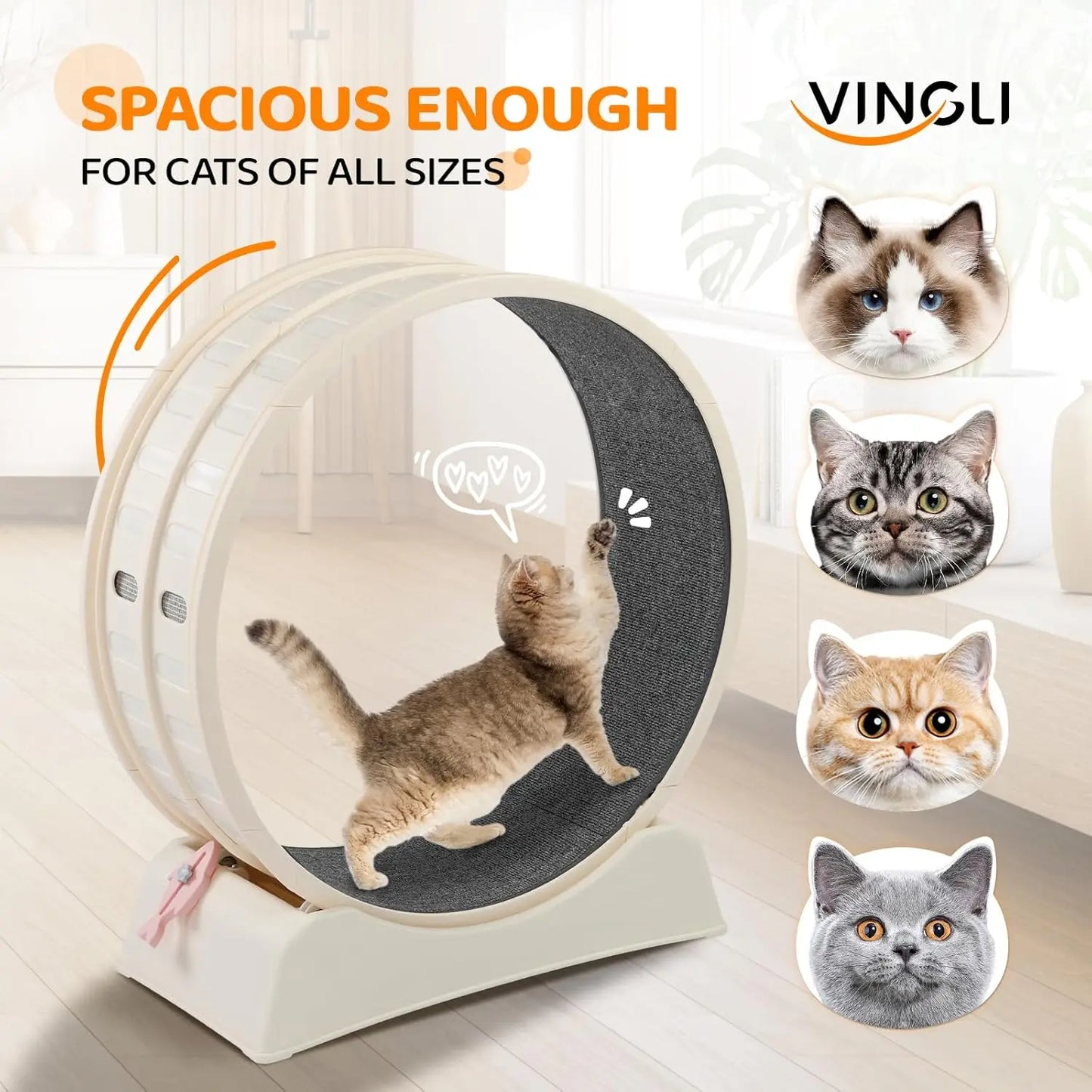 Cat Exercise Wheel, 31" Cat Treadmill for Indoor Cats, Cat Running Wheel with Carpeted Runway for Weight Loss
