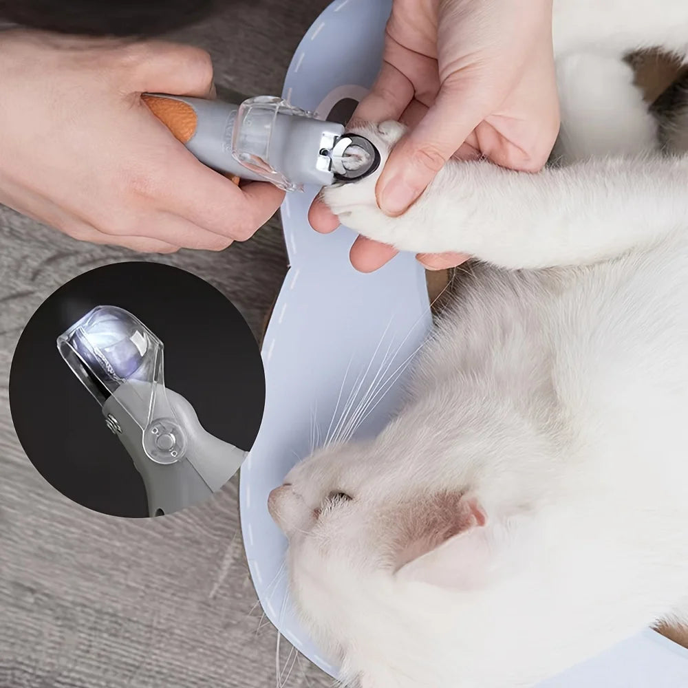 Pet Nail Clipper, Nail Trimmer for Dogs and Cats, Built-in LED Light, Steel Blades, Quick Trimming with Nail Collector