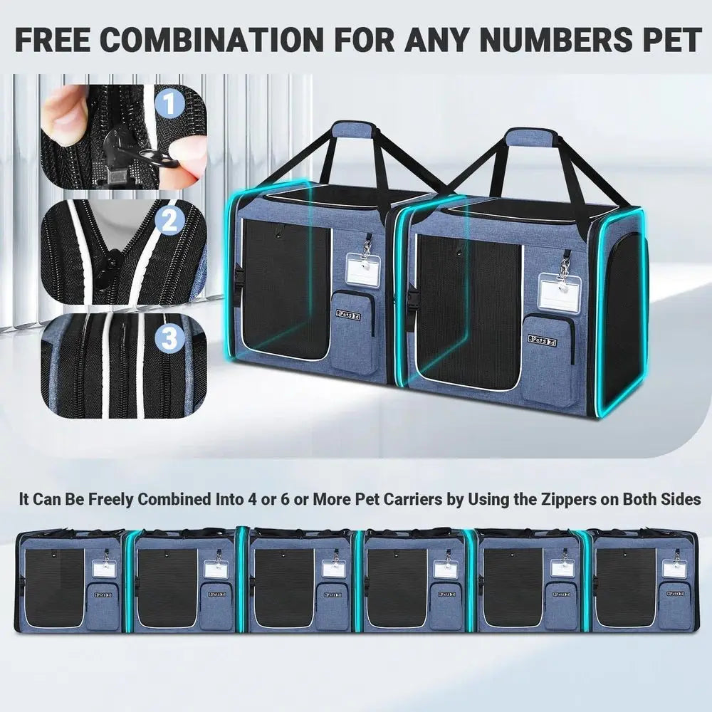 2 in 1 Double Cat Travel Carrier with Litter Box, 38"x17"x18"