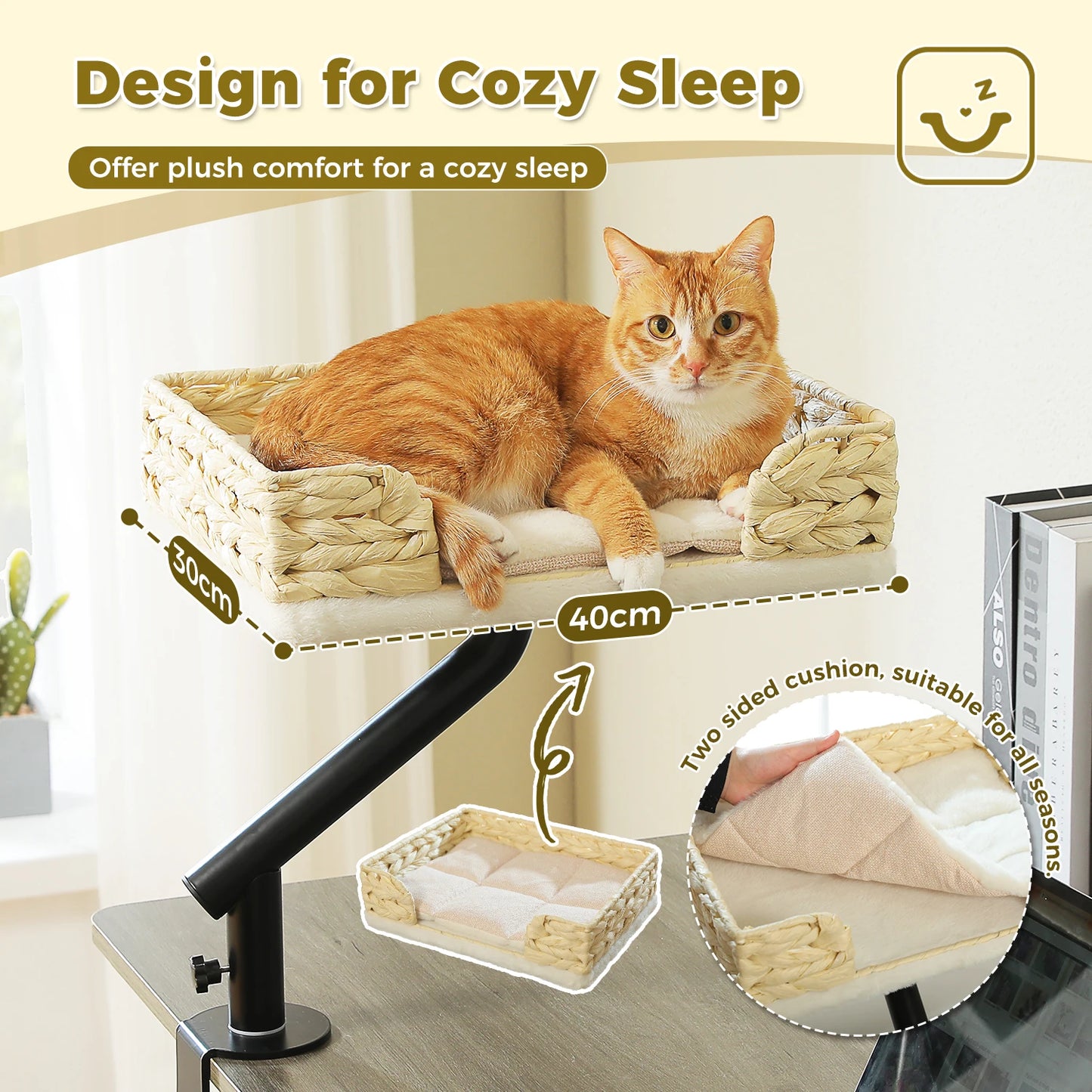 Cat Desk Bed, 360° Rotatable Cat Bed Stand for Indoor Cats, Adjustable Cat Basket