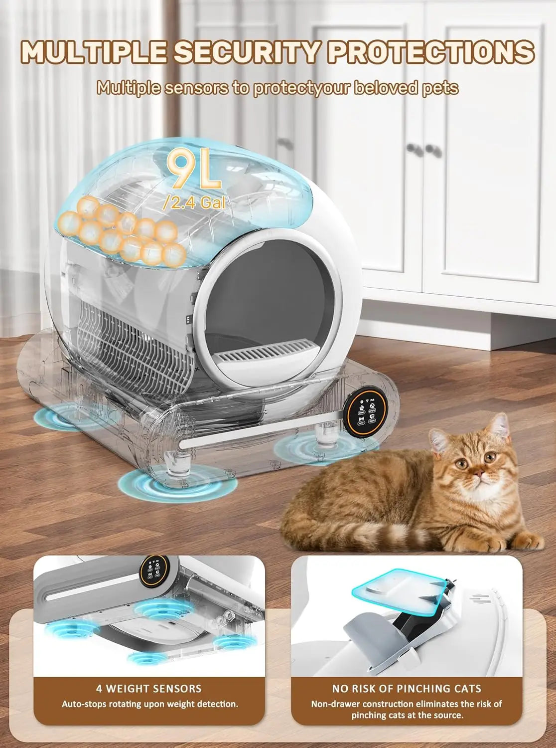Automatic Litter Box, (2026) Multi-Function Upgrade Robot Self Cleaning Litter Box for Multiple Cats, 65L+9L Extra, Customized