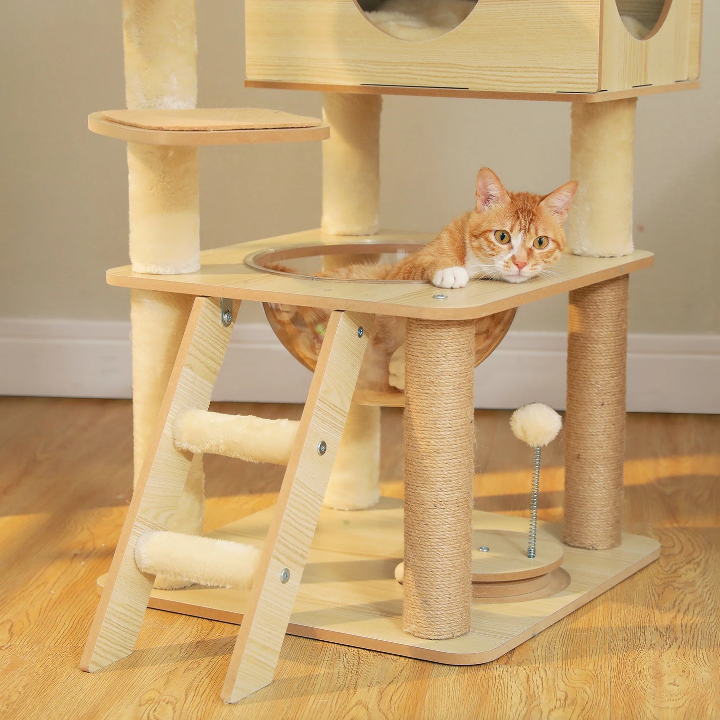 Multi-Level Wood Cat Tree with Scratching Posts, Spacious Condo, Hammock, Top Perch, Cat Scratcher