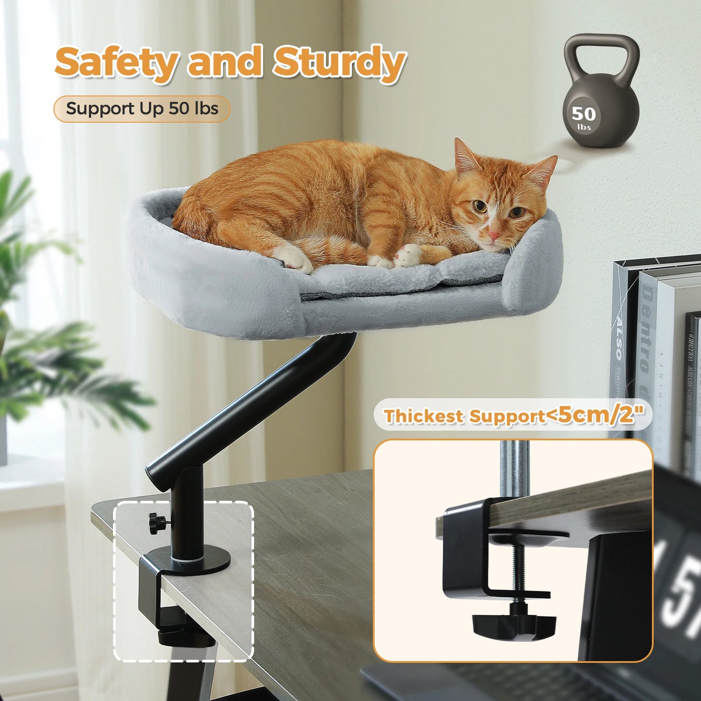 Cat Desk Bed, 360° Rotatable Cat Bed Stand for Indoor Cats, Adjustable Cat Basket