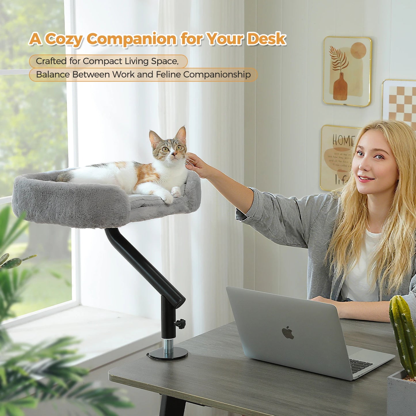 Cat Desk Bed, 360° Rotatable Cat Bed Stand for Indoor Cats, Adjustable Cat Basket