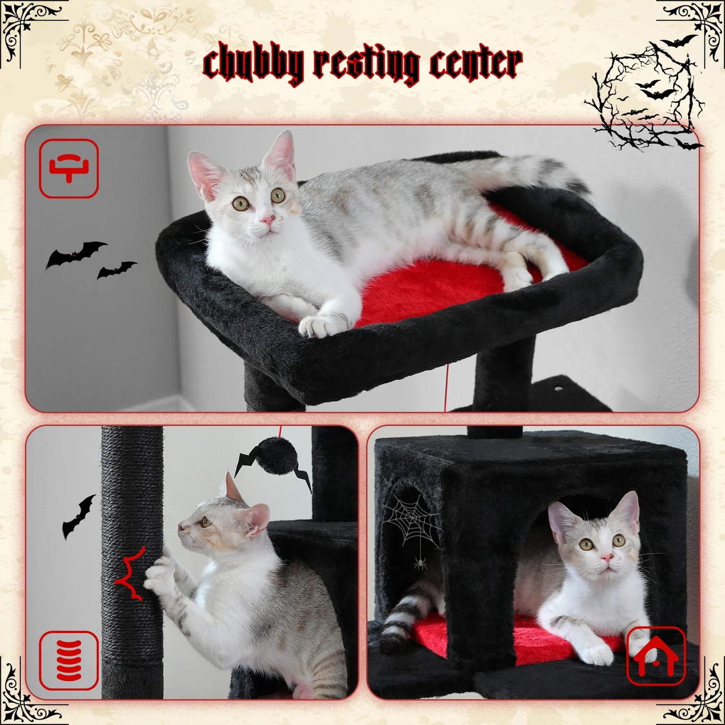 Cat Tree for Indoor Cats 5-Level Cat Tower for Large Cats with Large Hammock Sisal Covered Scratching Posts Cozy Condo Top Perch