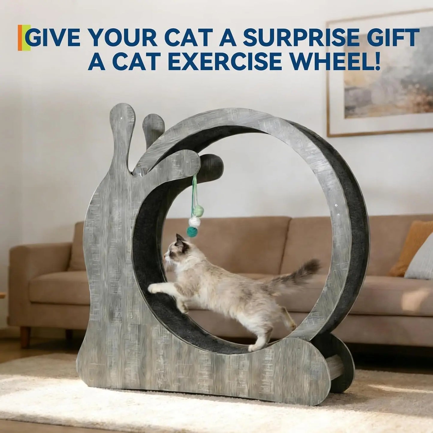 Cat Exercise Wheel, Large Cat Treadmill Wheel for Indoor Cats, 3-in-1 Cat Treadmill with Scratching Board and Play