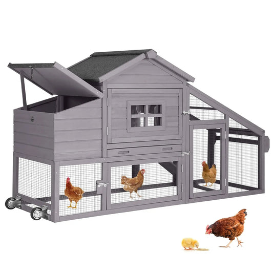 Chicken Coop Mobile Chicken House On Wheel Outdoor Rabbit Hutch for 2-4 Chickens 67", Customized