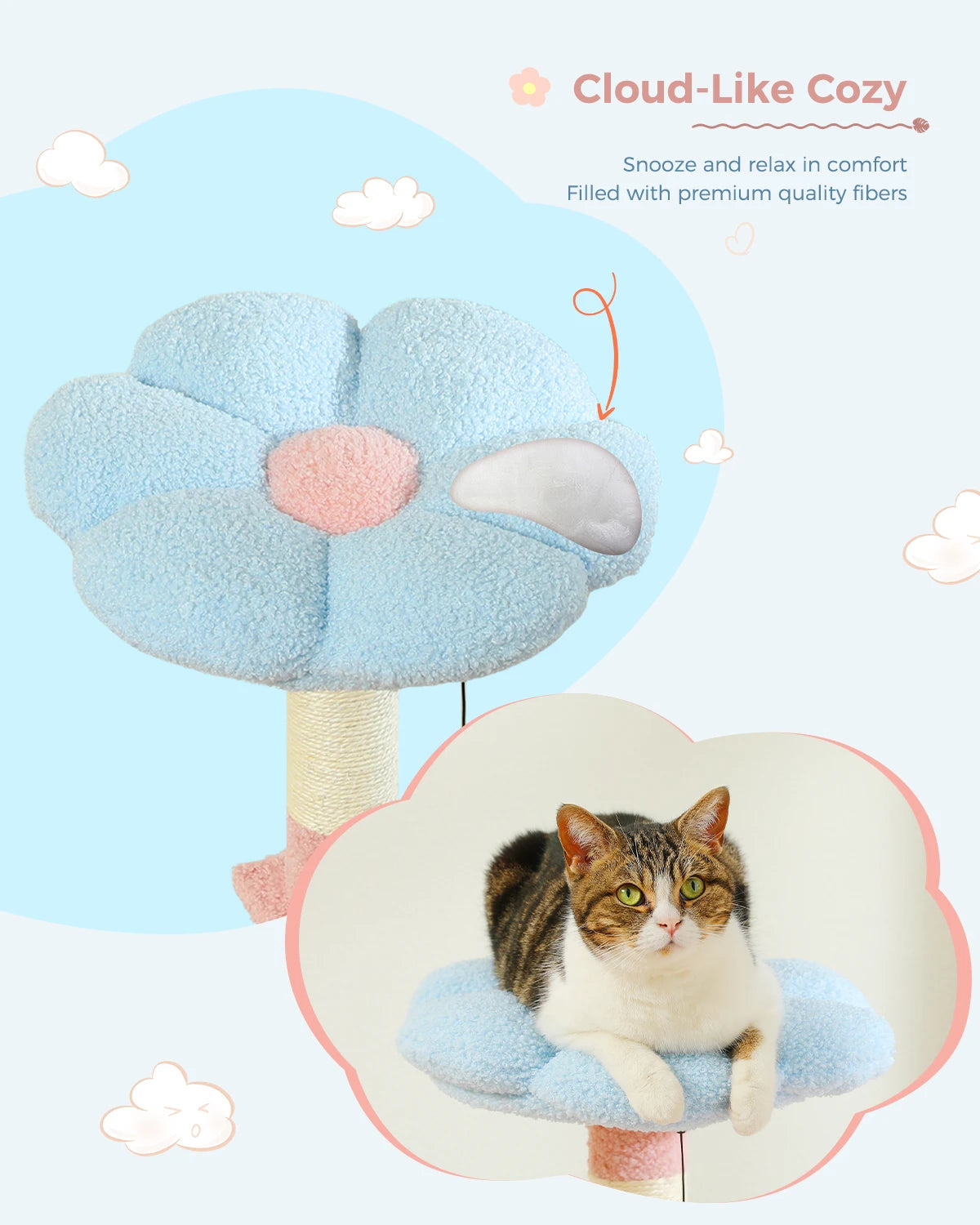 Flower Cat Tree, Multi-Level Cat Tower with Sisal Scratching Posts, Hammock, Ramp, Top Perch, Cat Condo for Indoor, Kitten Toys