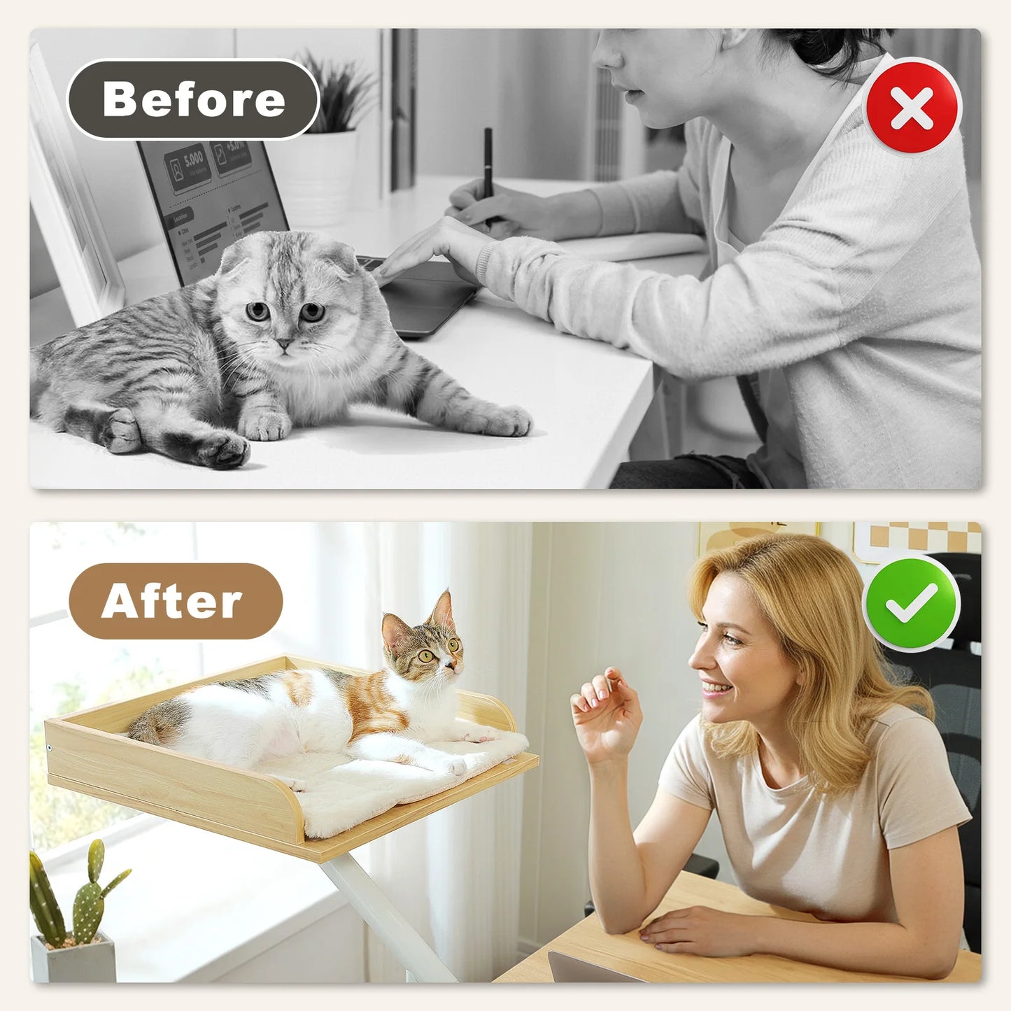 Cat Desk Bed, 360° Rotatable Cat Bed Stand for Indoor Cats, Adjustable Cat Basket