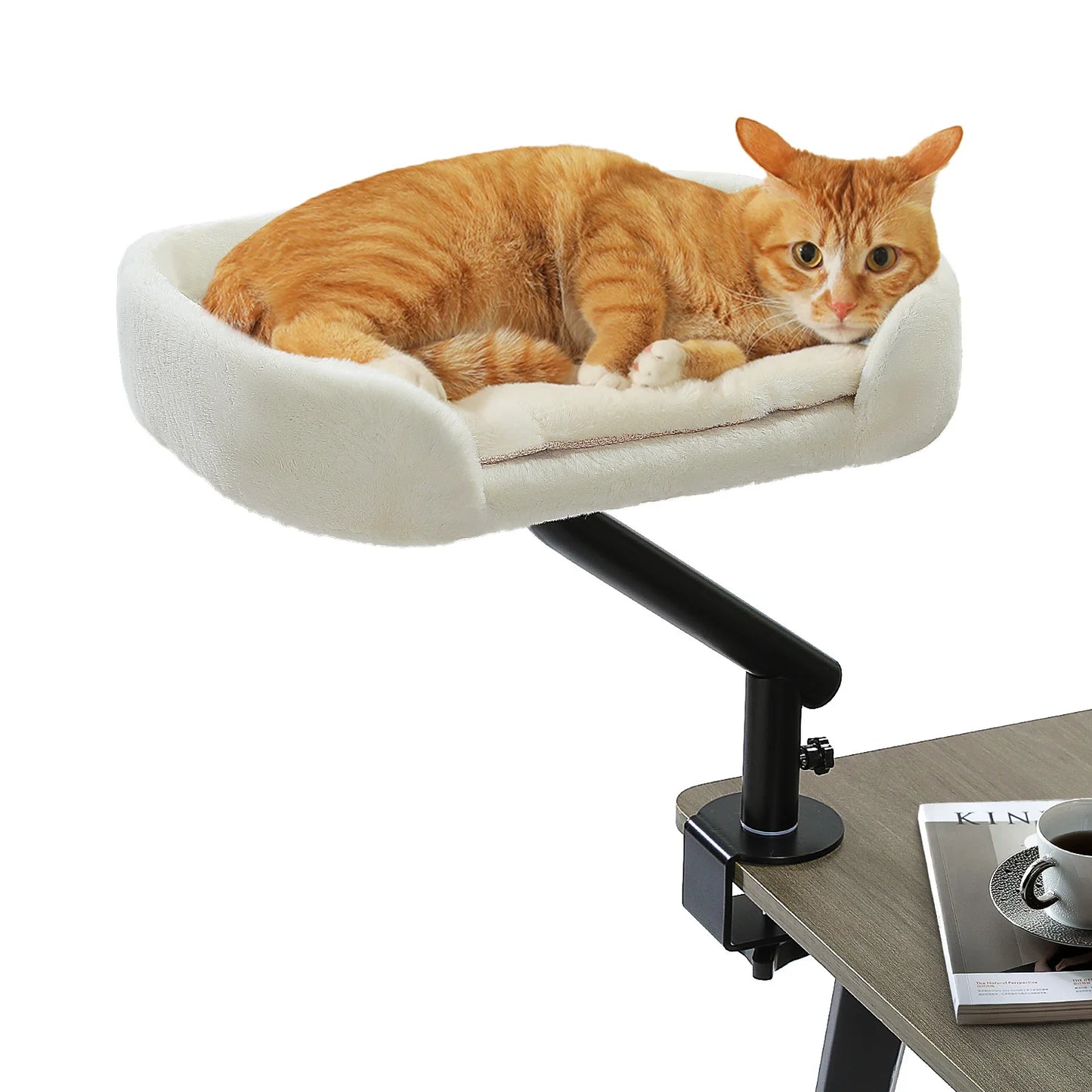 Cat Desk Bed, 360° Rotatable Cat Bed Stand for Indoor Cats, Adjustable Cat Basket