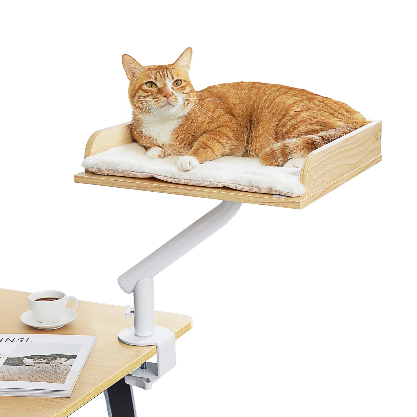 Cat Desk Bed, 360° Rotatable Cat Bed Stand for Indoor Cats, Adjustable Cat Basket