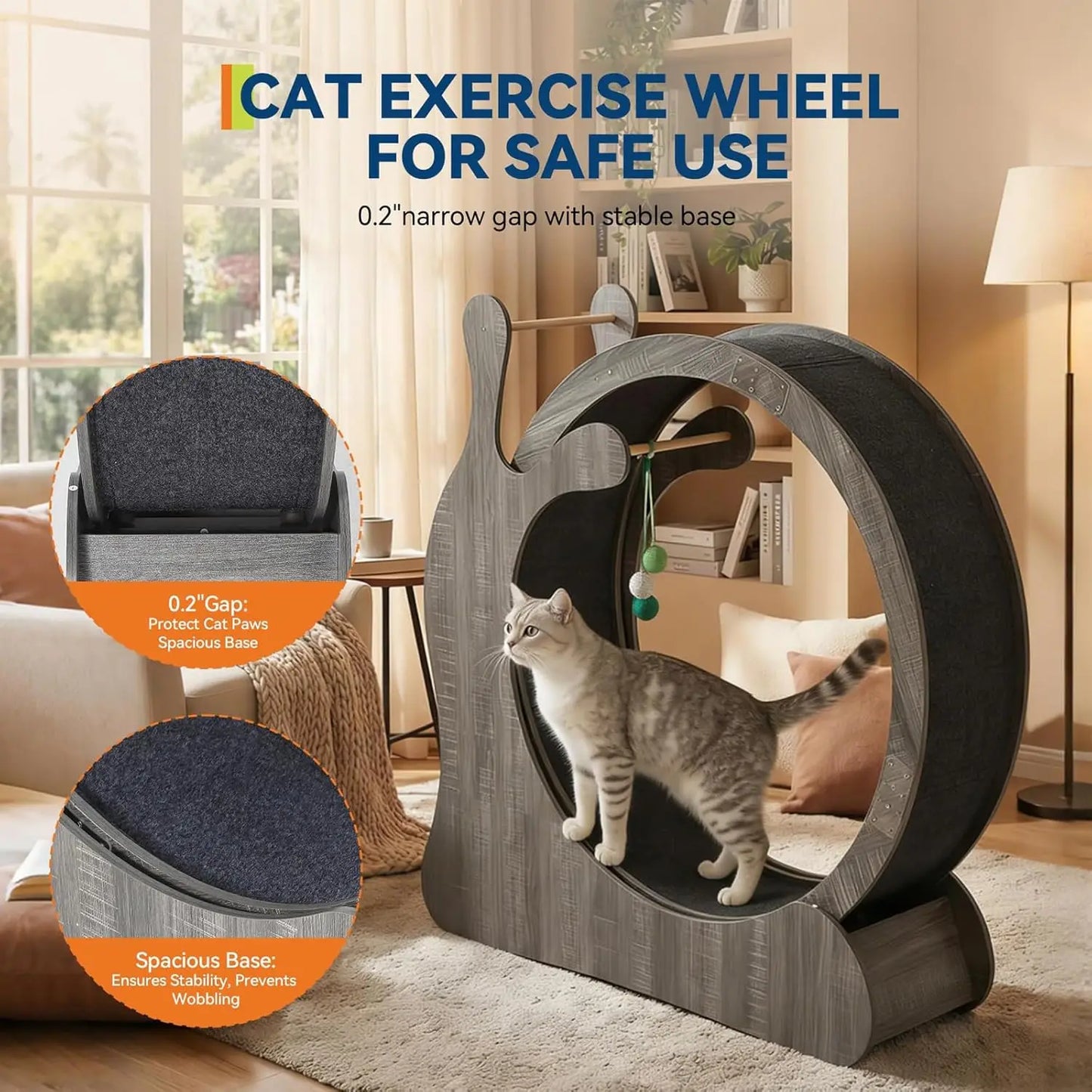 Cat Exercise Wheel, Large Cat Treadmill Wheel for Indoor Cats, 3-in-1 Cat Treadmill with Scratching Board and Play