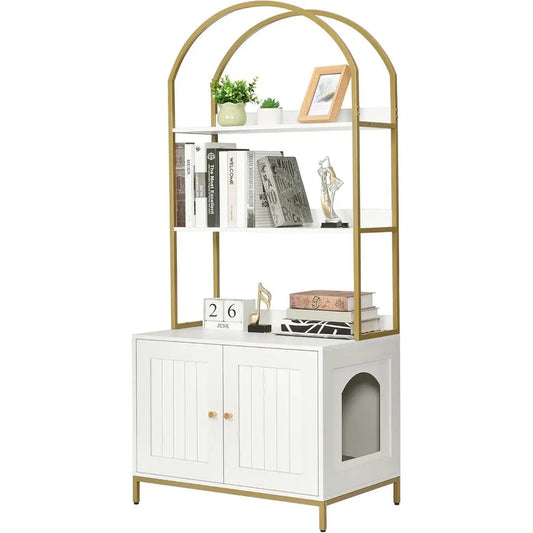 Cat Litter Box Enclosure, Litter Box urniture Hidden with 2-Tier Storage Shelves, Wooden Cat Washroom urniture with Metal e, ern