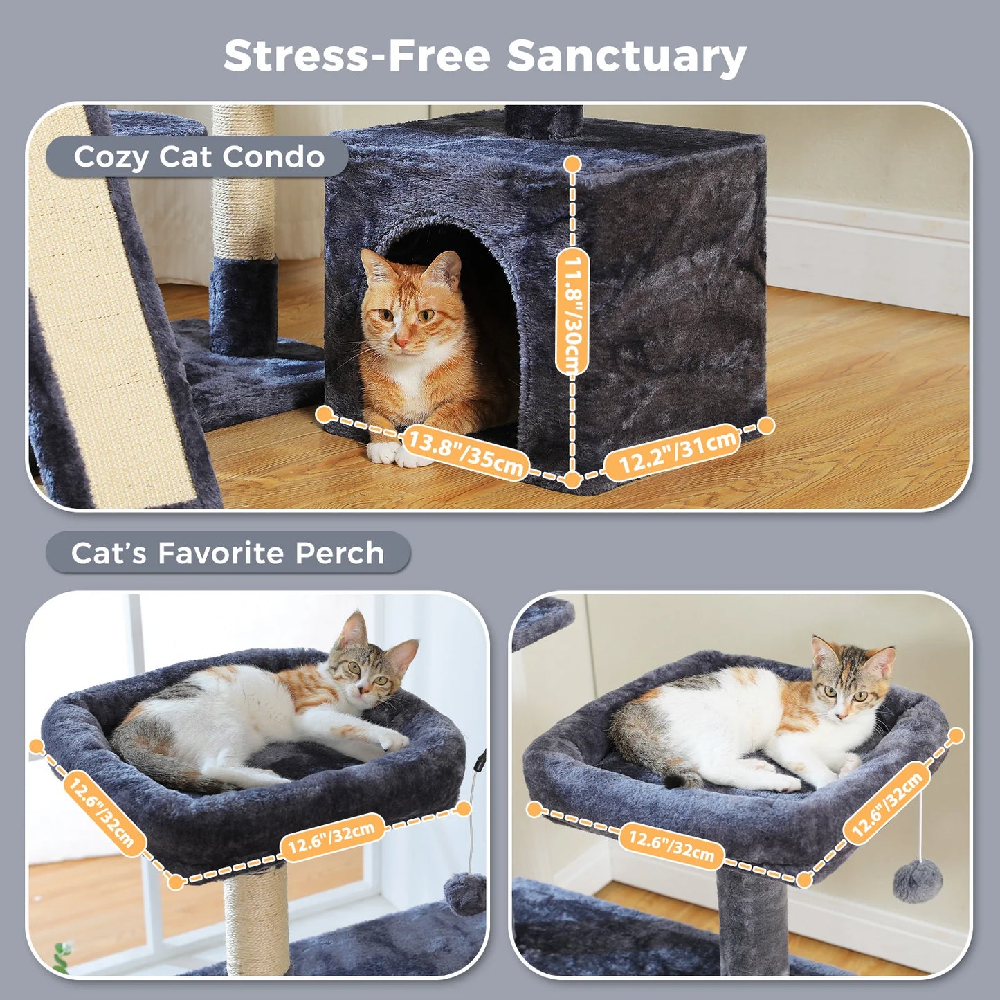 Multi-Level Cat Tree Tower with Sisal Scratching Posts and Pad Soft Top Perch Large Cat Condo for Indoor Cat Scratchers Cat Toys