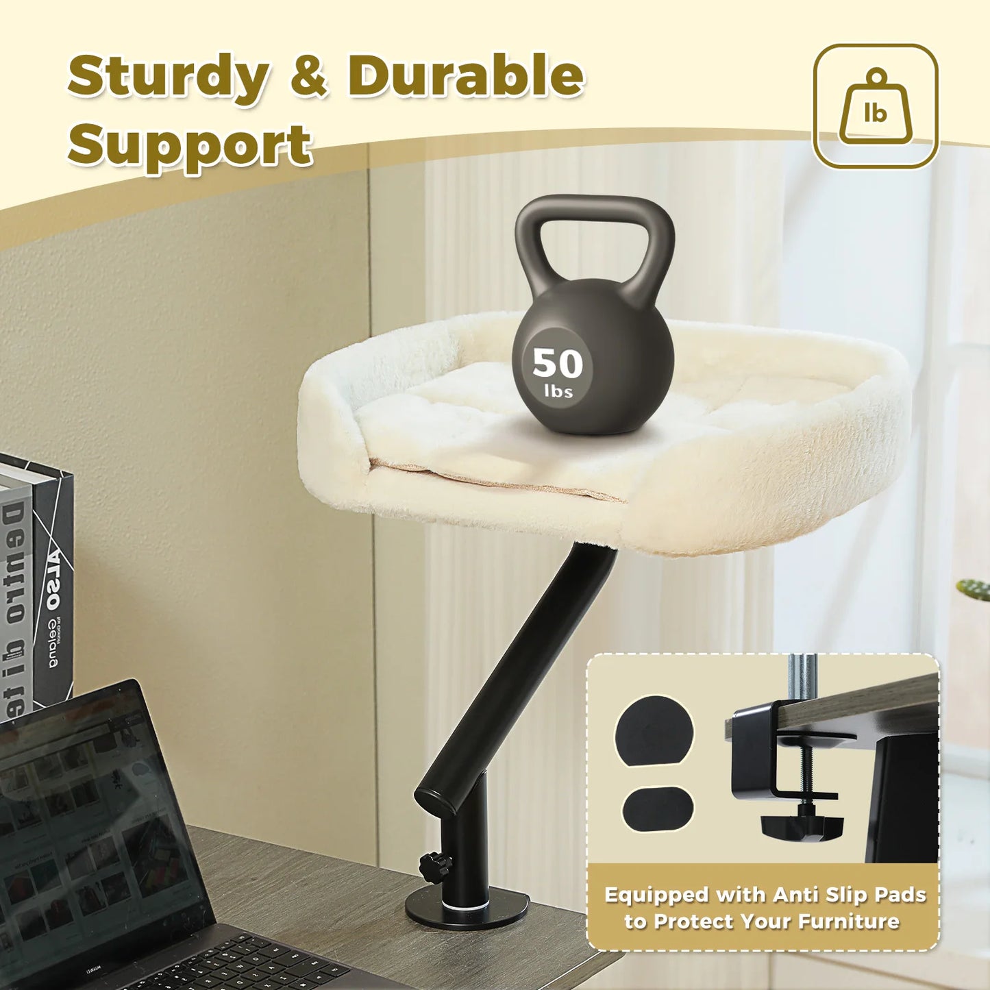 Cat Desk Bed, 360° Rotatable Cat Bed Stand for Indoor Cats, Adjustable Cat Basket