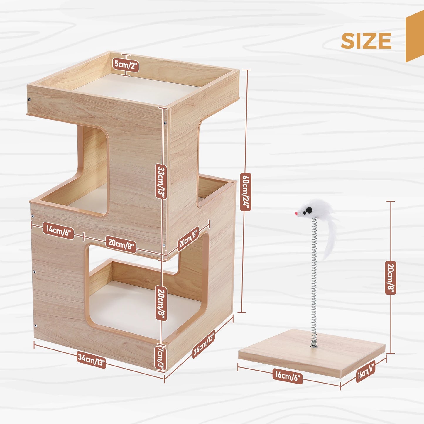 Wood Cat Condo House Bed with Removable Soft Mats & Scratching