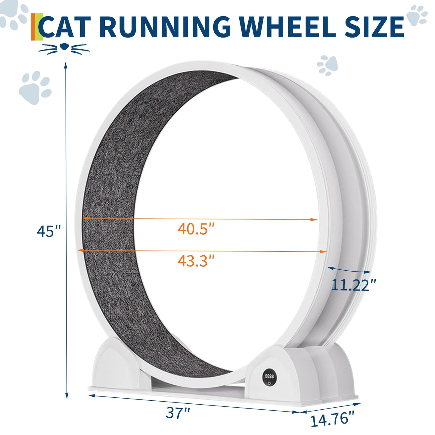 Quiet 45-inch Cat Exercise Wheel with Pedometer, Removable Mat, Pet Fitness Training Toy for Indoor, Promote Health/Weight Loss
