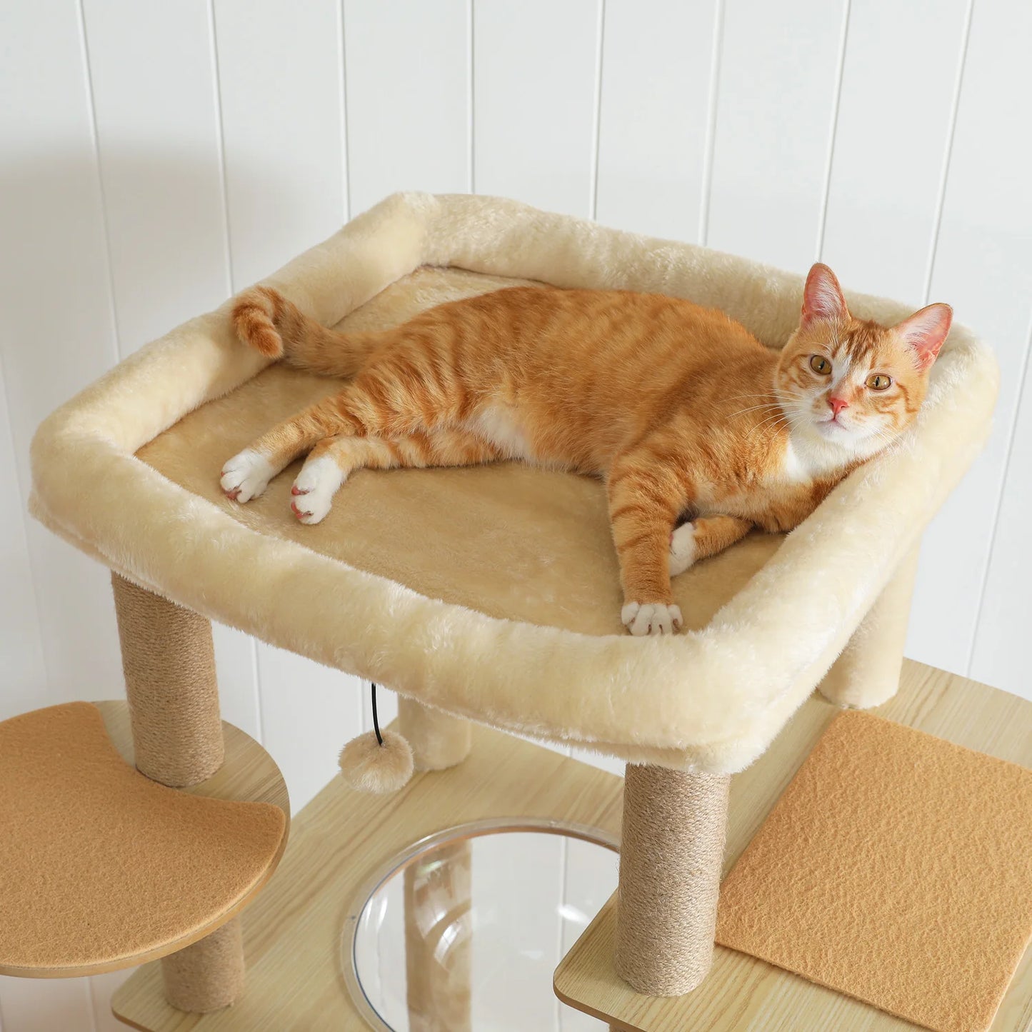 Multi-Level Wood Cat Tree with Scratching Posts, Spacious Condo, Hammock, Top Perch, Cat Scratcher