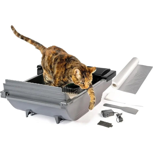 Self Cleaning Semi Automatic Cat Litter Box - Smart Scoop Cat Litter Box with 18 Bags & Carbon Filter for Up to Two Cats 6-16 Pound