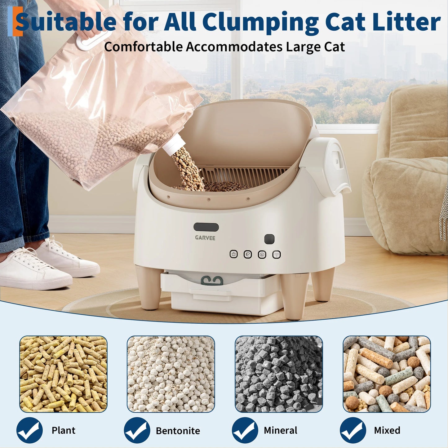 Self Cleaning Smart Litter Box APP Controlled Automatic Odor-Free Cat Toilet with Large Waste Bin for Single or Multi Cats