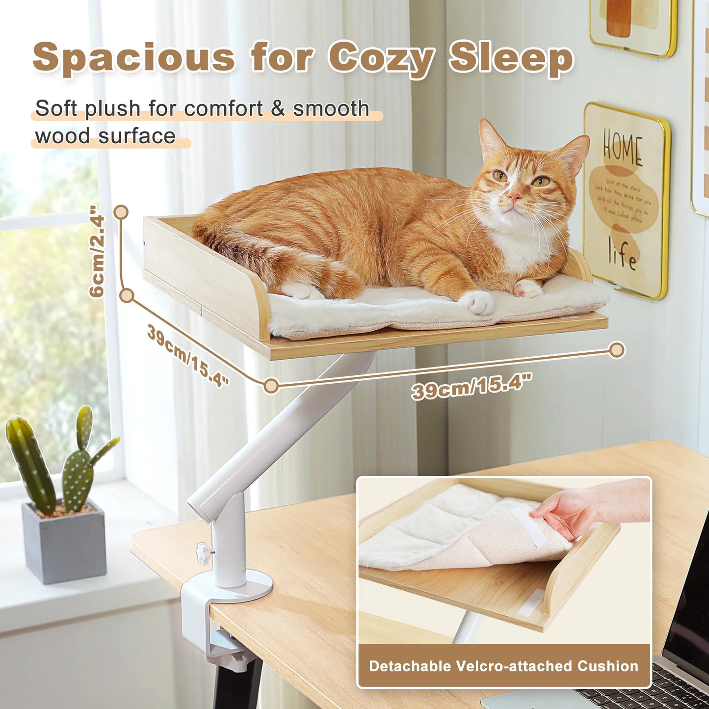 Cat Desk Bed, 360° Rotatable Cat Bed Stand for Indoor Cats, Adjustable Cat Basket