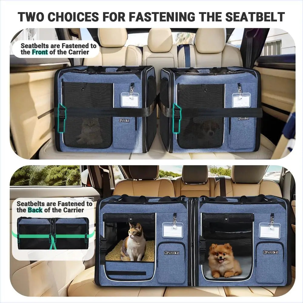2 in 1 Double Cat Travel Carrier with Litter Box, 38"x17"x18"