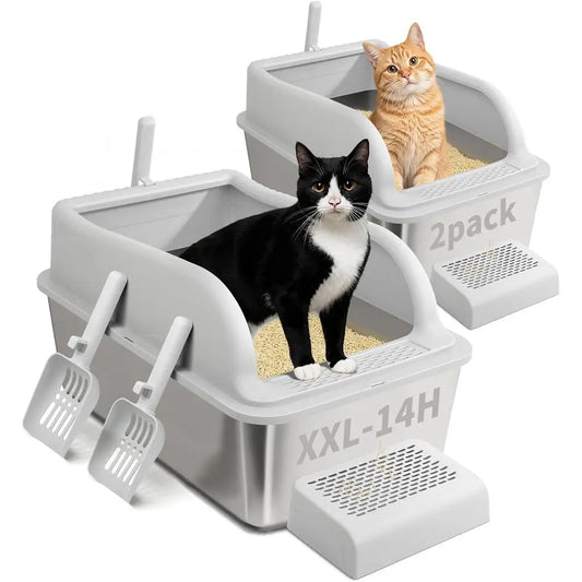 Extra Large Metal Litter Boxes for Big Cats & Kitten, XL High Sided Litter Box, Odorless
