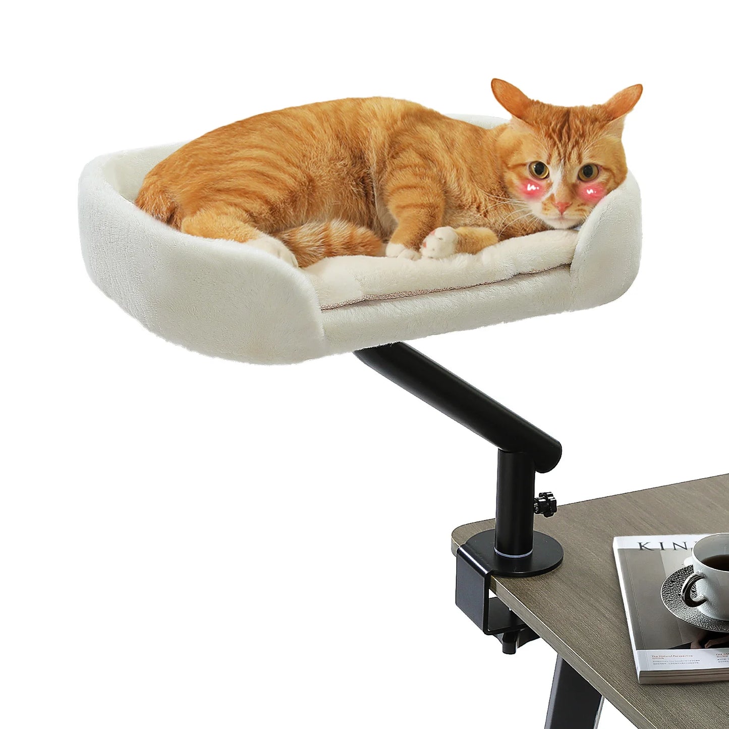 Cat Desk Bed, 360° Rotatable Cat Bed Stand for Indoor Cats, Adjustable Cat Basket