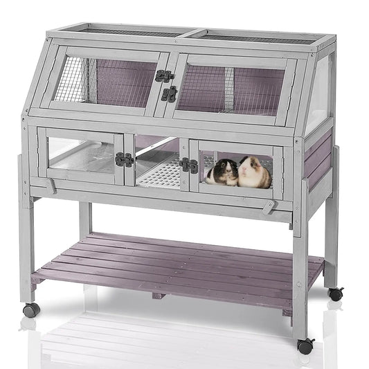 Guinea Pig Cages with Wheels, Large Hamster Cage with Anti-Chewing Ramp and Hideouts, Zinc Cool Plate
