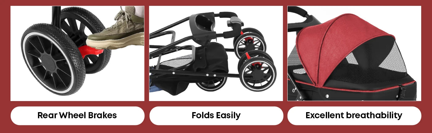 Portable Foldable Pet Stroller for Small Dogs & Cats, Travel Carrier with Canopy, Storage Basket