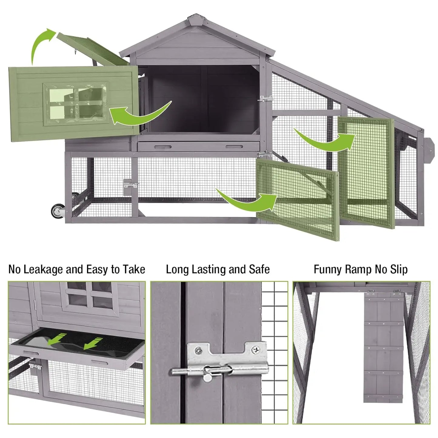 Chicken Coop Mobile Chicken House On Wheel Outdoor Rabbit Hutch for 2-4 Chickens 67", Customized