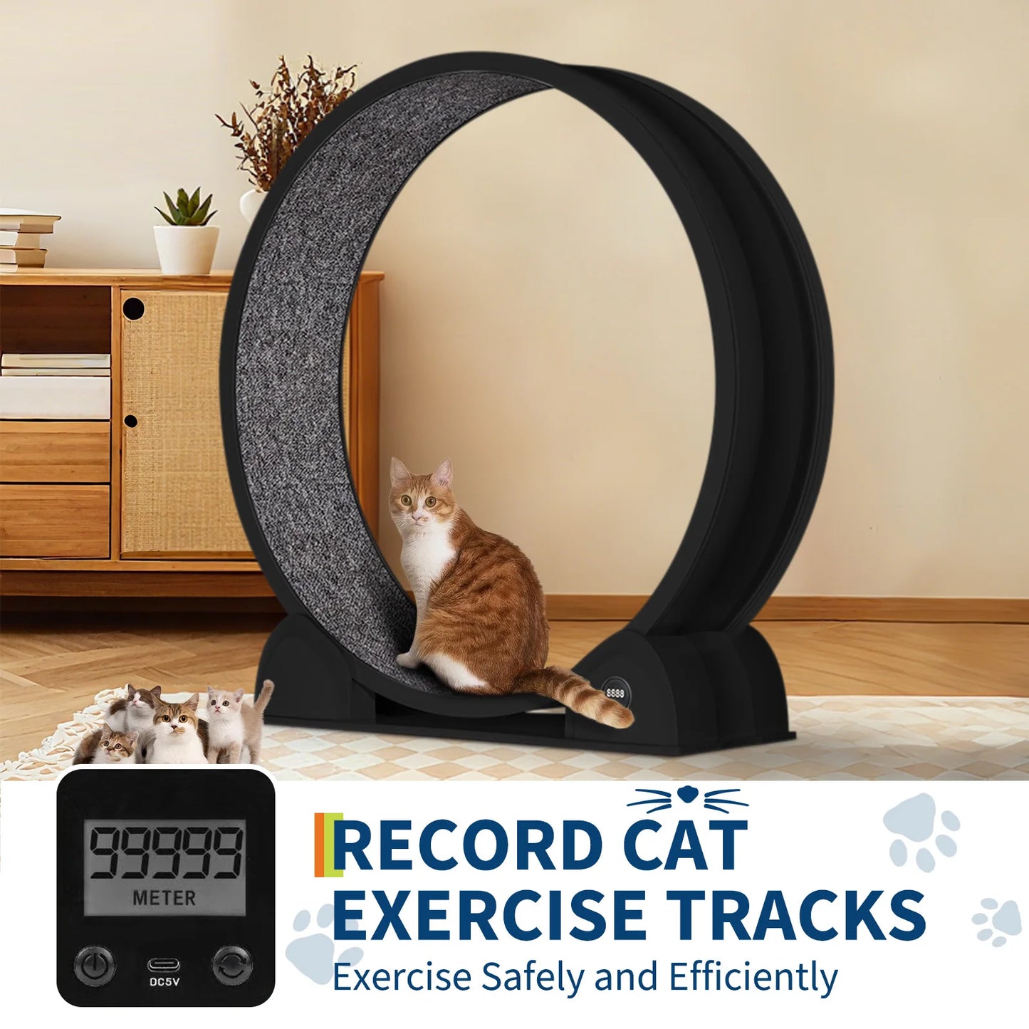 Cat Exercise Wheel Large 114cm Super Quiet Running Wheel with Pedometer & Removable Mat for Fitness, Weight Loss, Training