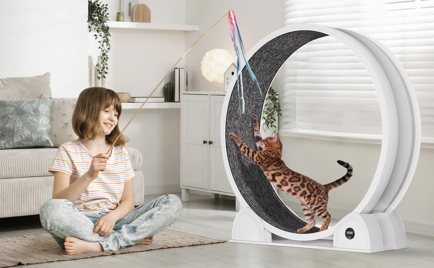 Quiet 45-inch Cat Exercise Wheel with Pedometer, Removable Mat, Pet Fitness Training Toy for Indoor, Promote Health/Weight Loss