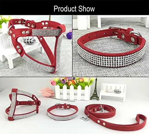 Trendy Newtensina Dog Collar Set – Fashion Harness & Leash for Dogs, Red XS